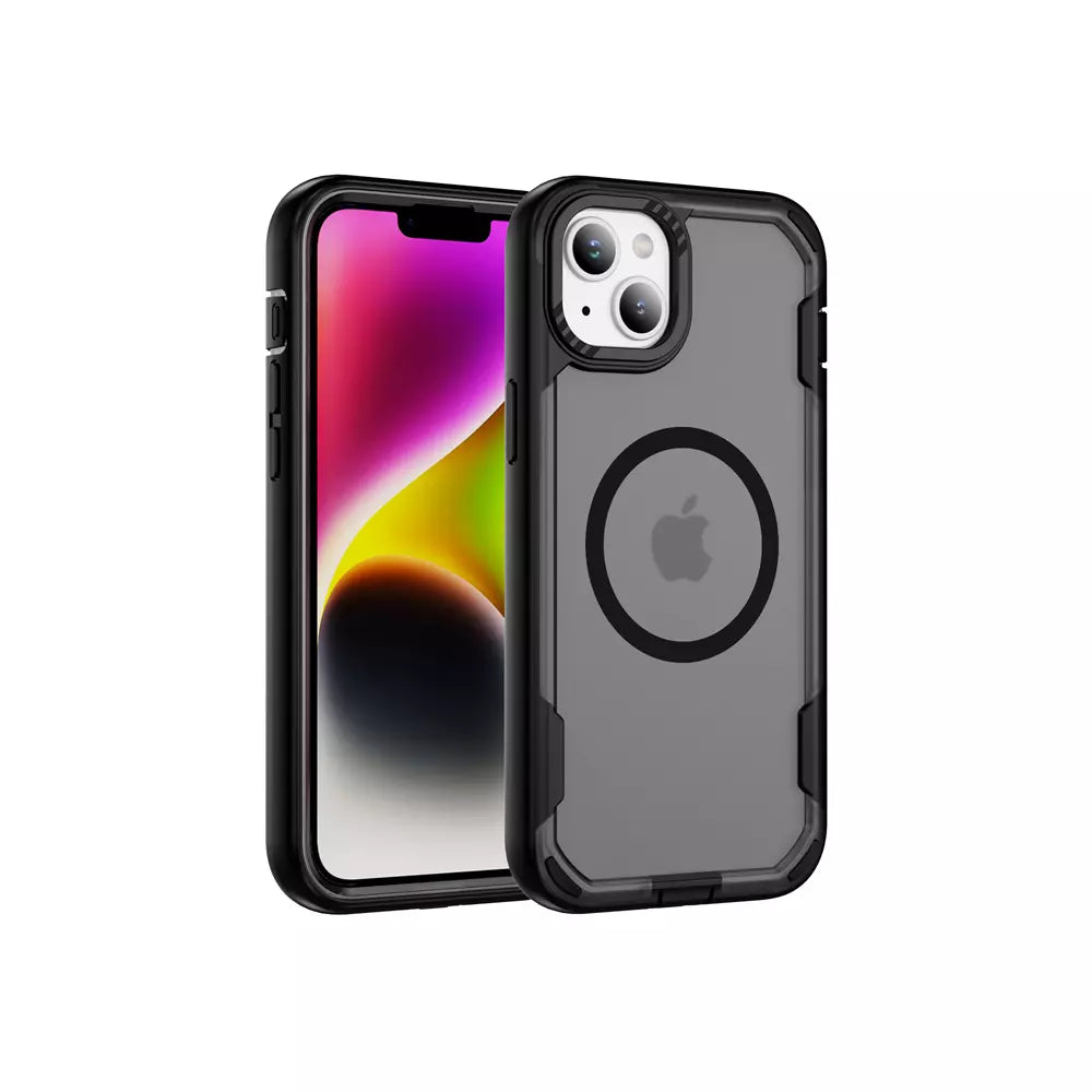 Black ProMag Max case fitted to an iPhone 14.