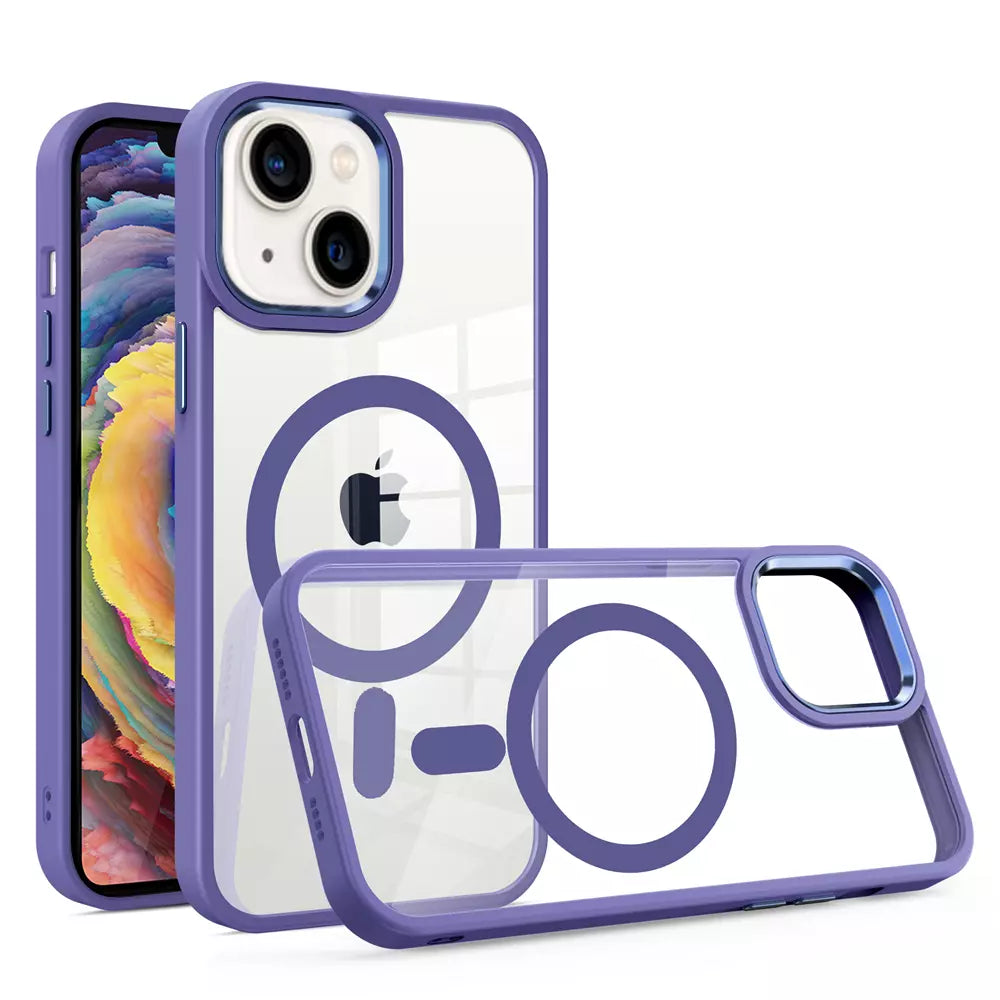 Purple ProMag Metallic case fitted to an iPhone 13.