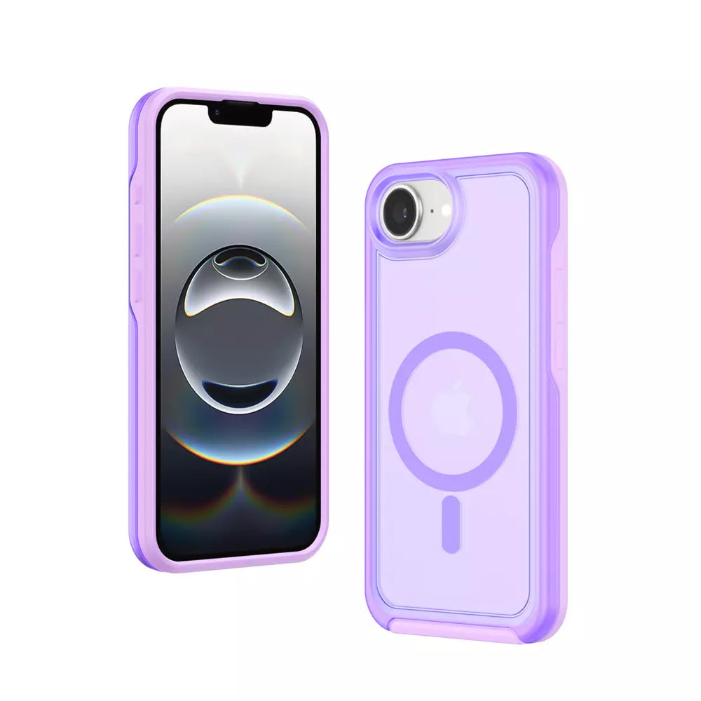 Purple ProMag Matte case fitted to an iPhone 15 Plus.