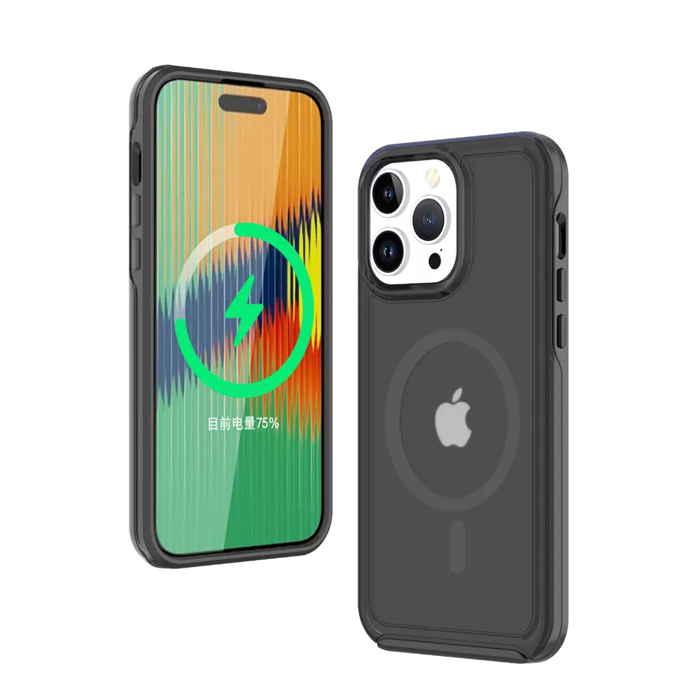 Black ProMag Matte case fitted to an iPhone 15 Pro.