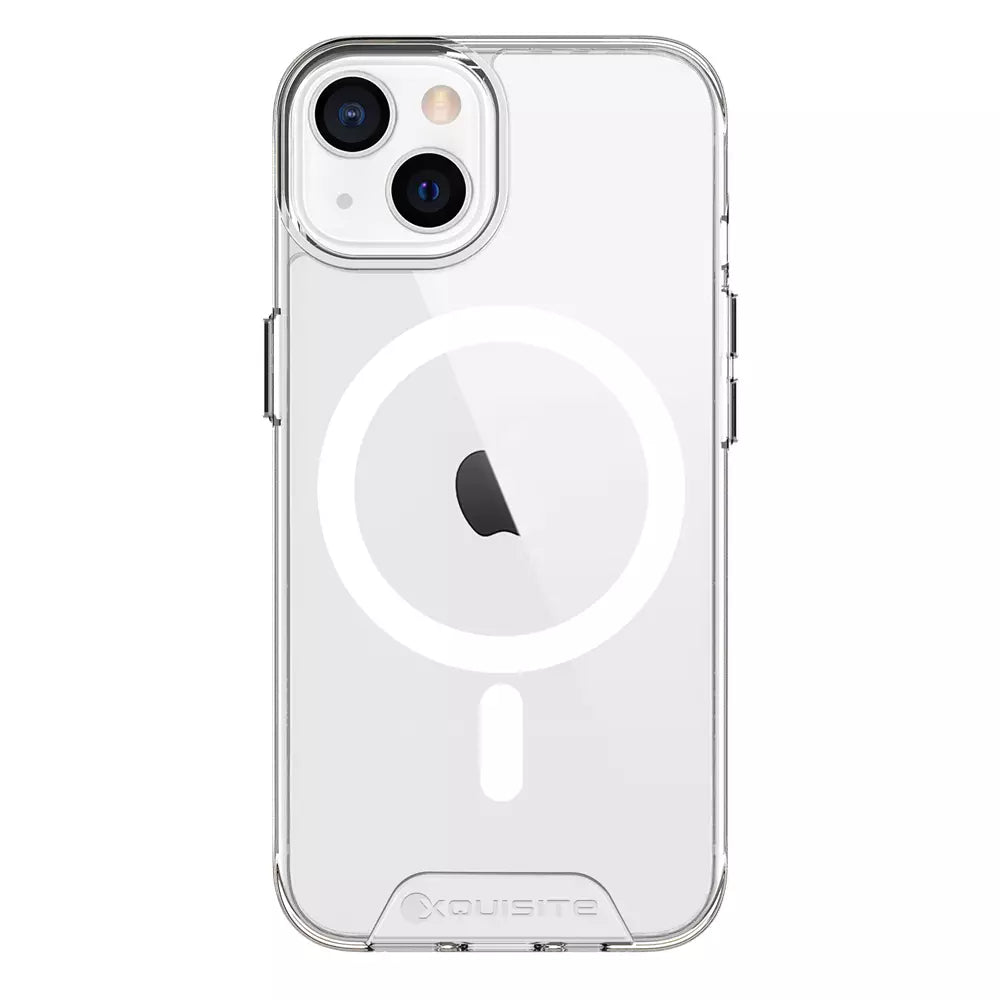 ProMag Clear case fitted to an iPhone 13 Mini, showing the phone through the back.