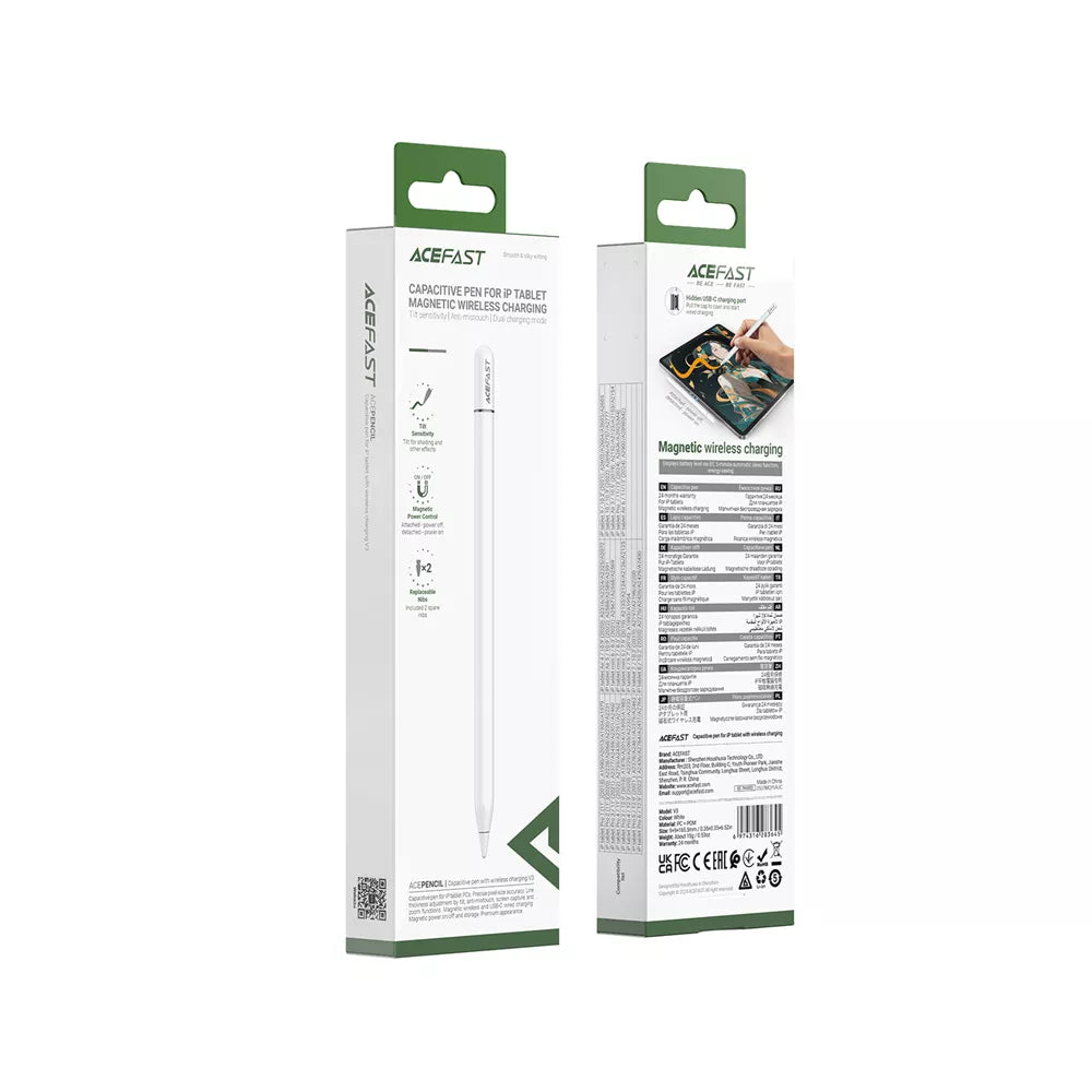 Slim white Acefast stylus pencil for Apple iPad, shown with its cap removed.