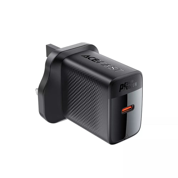 Acefast 30W GaN USB-C 3-Pin UK Charging Plug, Black