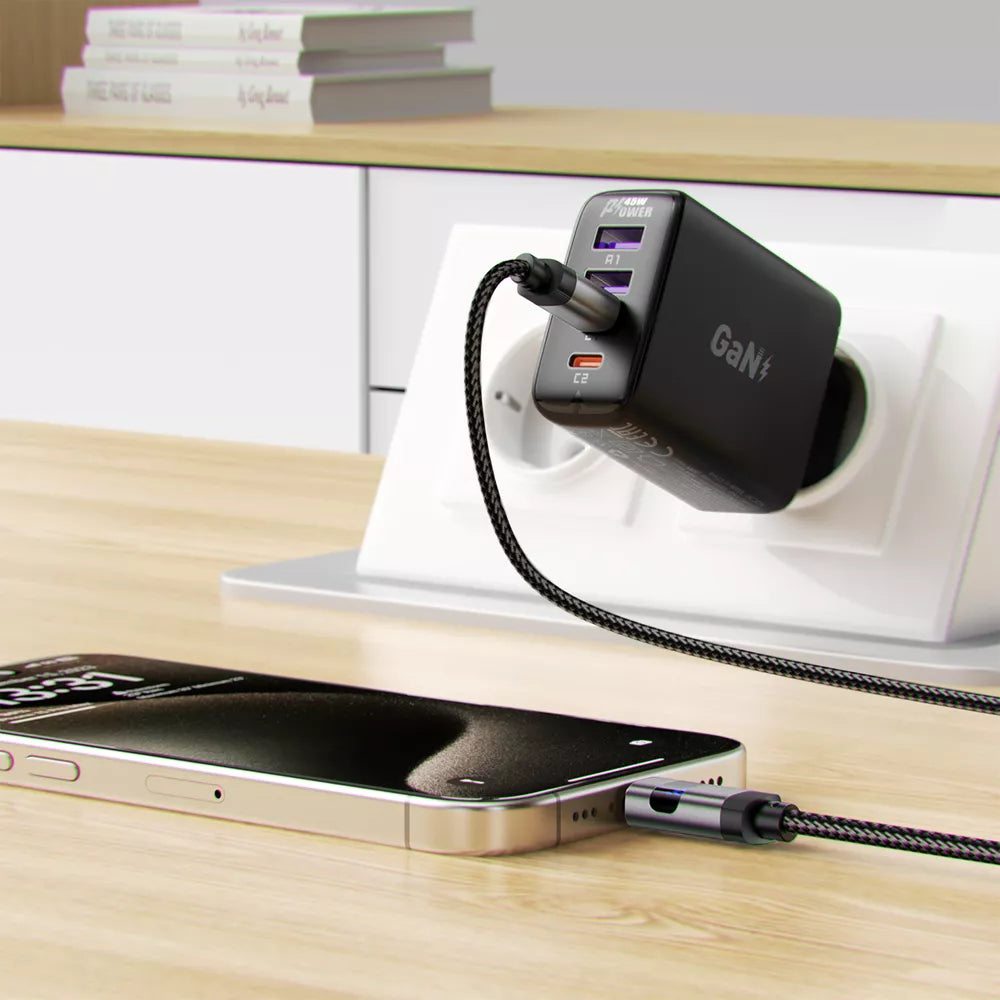 Black braided Acefast USB-C cable with a small LED power display in the connector.