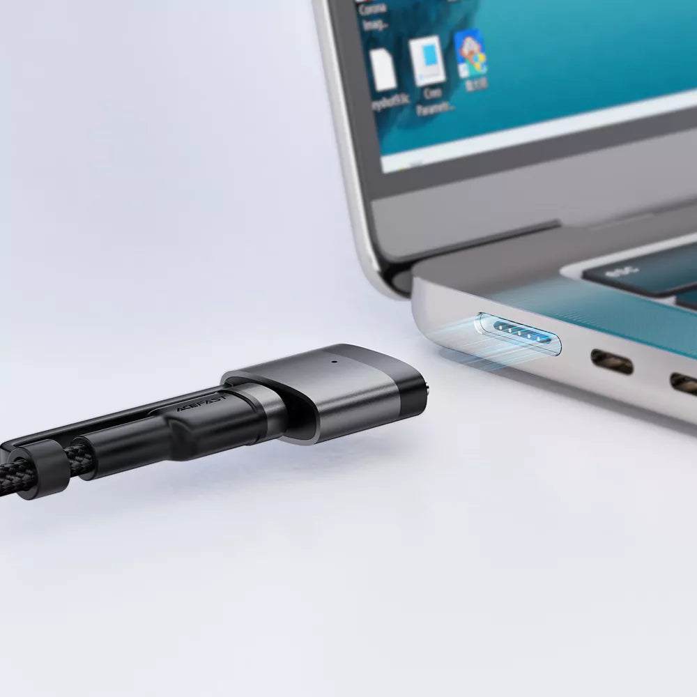 Black braided Acefast cable with a USB-C end and a magnetic MagSafe 3 tip.