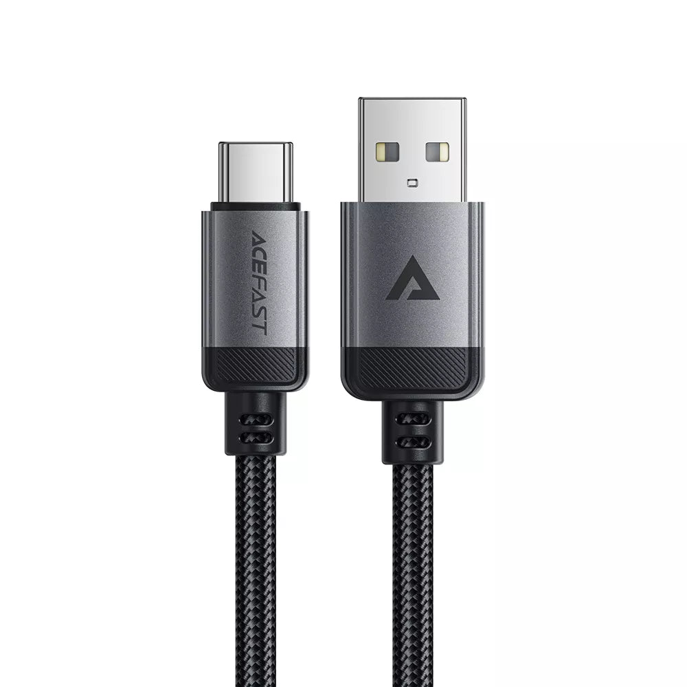 Black braided Acefast USB-A to USB-C cable ready to pack.
