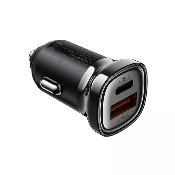 Acefast 30W Dual USB-C and USB-A Car Charger, Black