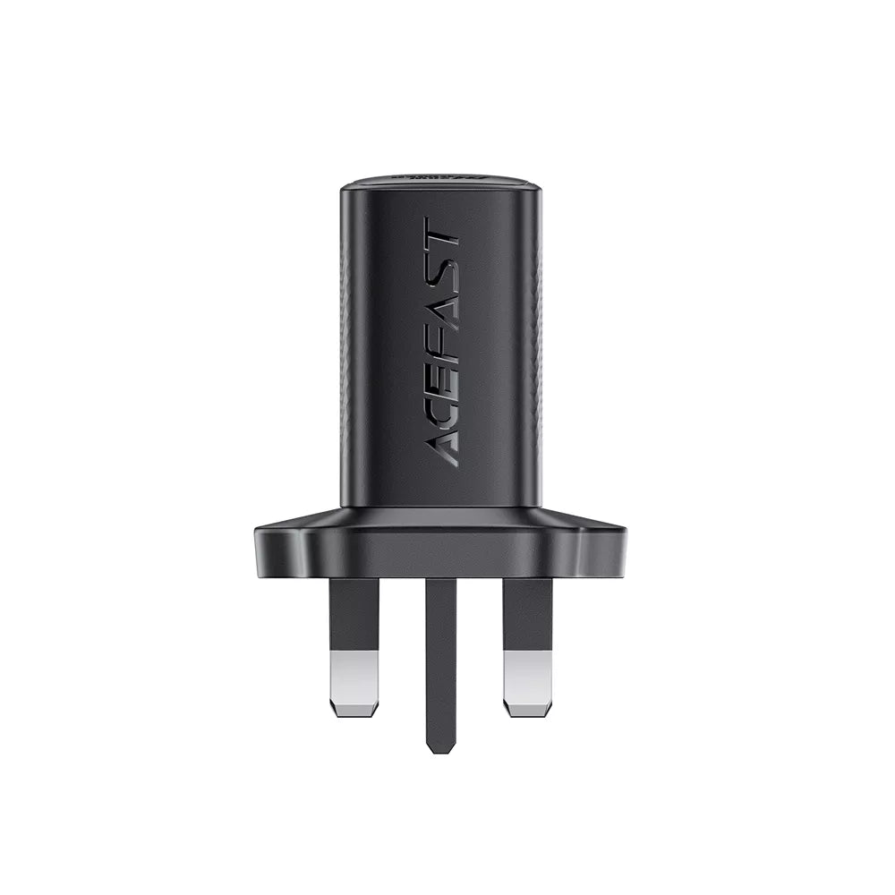 Black Acefast 30W UK plug with a single USB-C port.