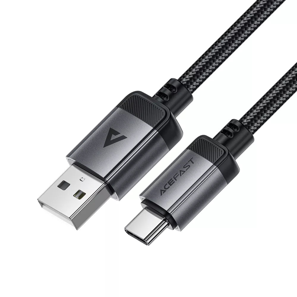 Black braided Acefast USB-A to USB-C cable ready to pack.