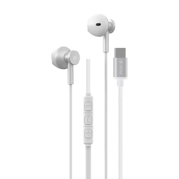 Devia USB-C Metal In-Ear Earphones with Mic, Silver