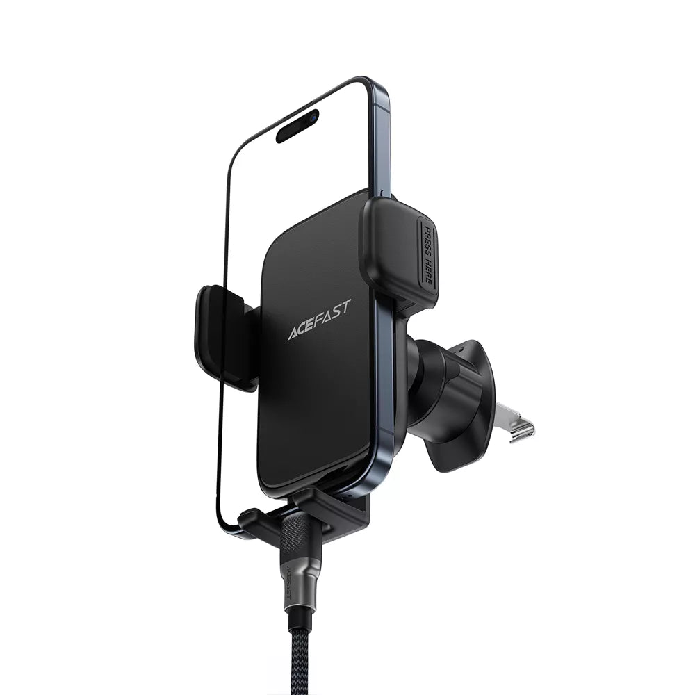 Black Acefast car vent holder with a long arm clip and adjustable foot.