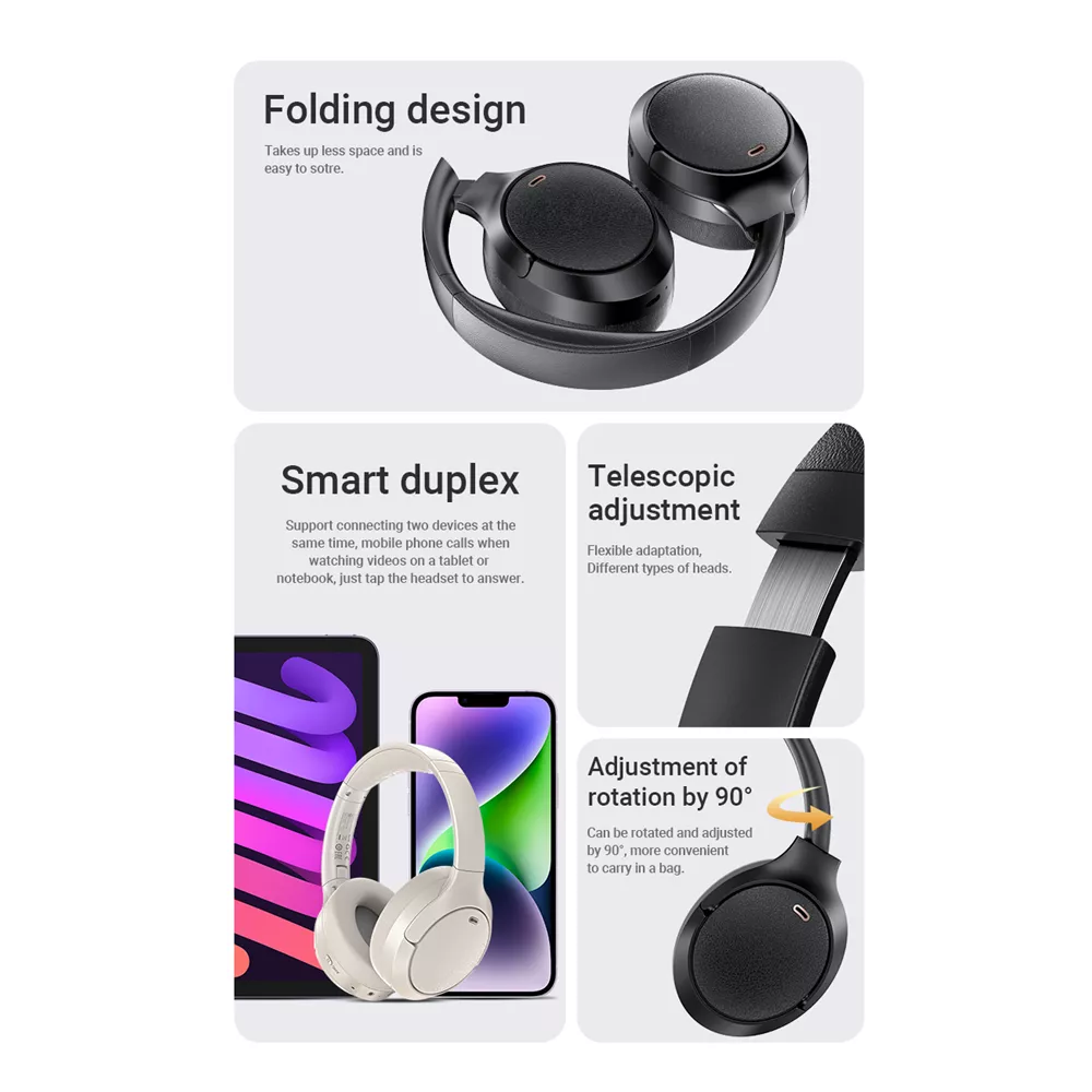 Black Acefast foldable on-ear ANC wireless headphones with folding ear cups.