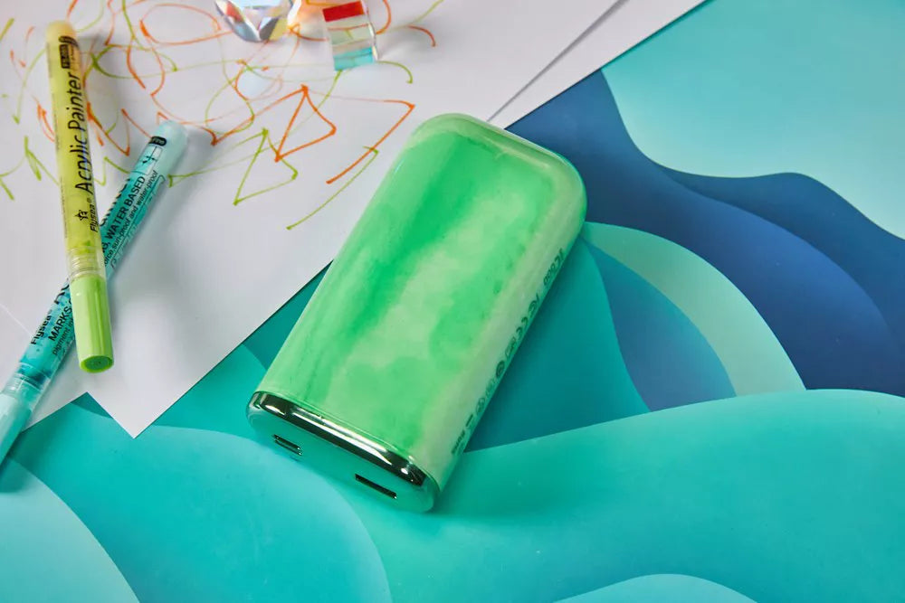Olive green Acefast 10,000mAh power bank with digital charge display.