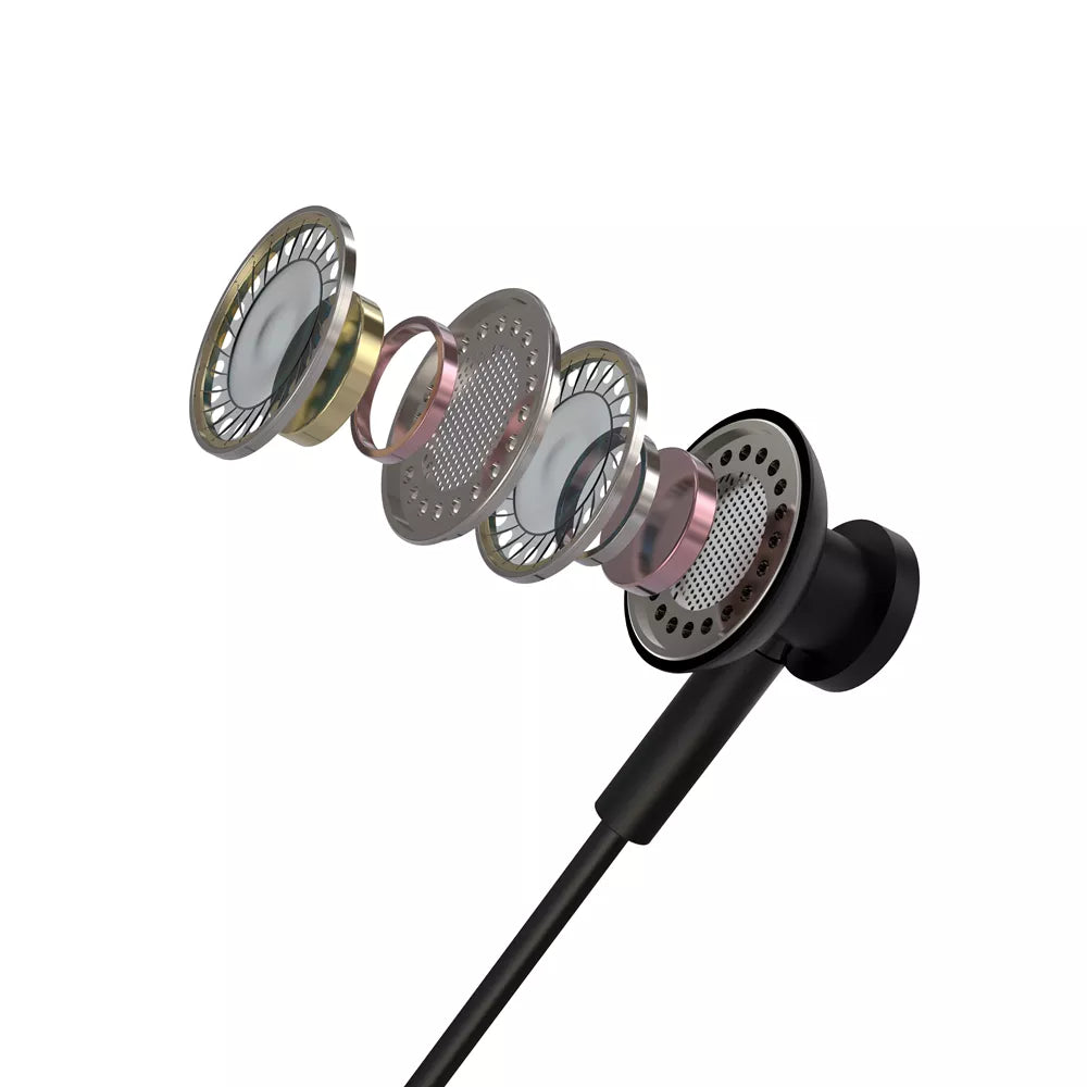 Silver Devia metal in-ear earphones with a USB-C plug and inline control.