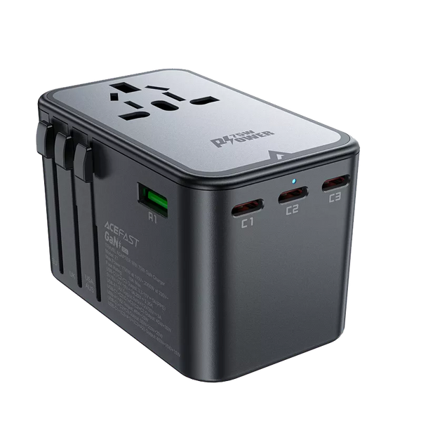 Acefast 75W GaN Travel Adapter, 3x USB-C and 2x USB-A, Black