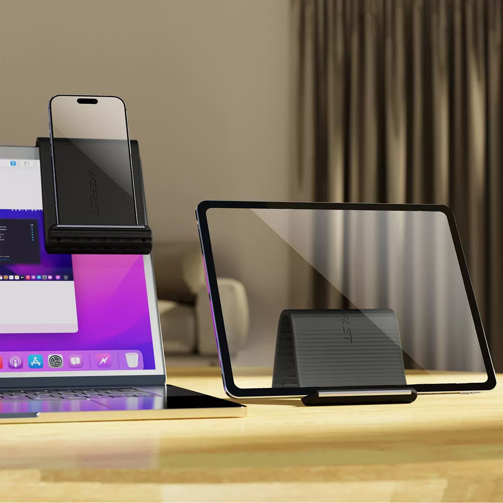 Black Acefast folding stand holding a tablet at a raised angle.