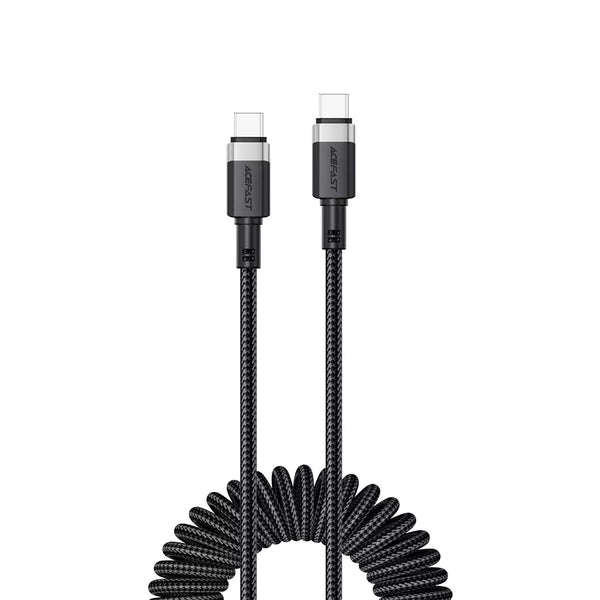 Acefast 1.2m 60W USB-C to USB-C Spring Anti-Tangle Cable, Black