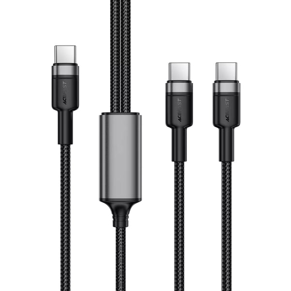 Acefast 1.2m 100W USB-C to Dual USB-C Braided Cable, Black