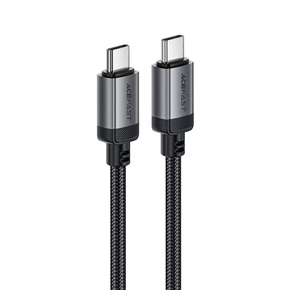 Black braided Acefast USB-C to USB-C cable coiled beside its connectors.