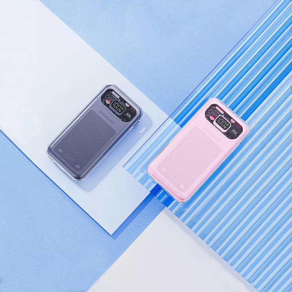 Acefast 30W power bank in Mica Grey with LED digital display.