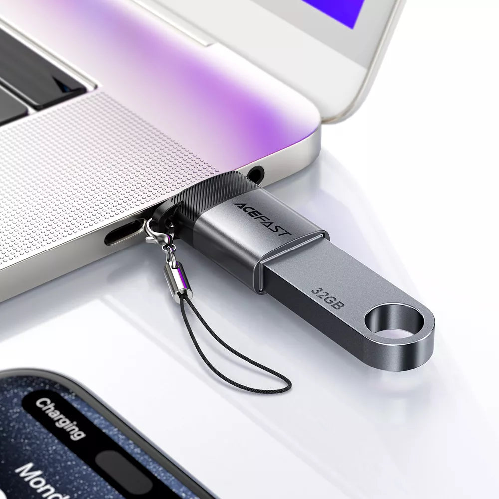 Small Acefast adapter with a USB-A plug and a USB-C socket.