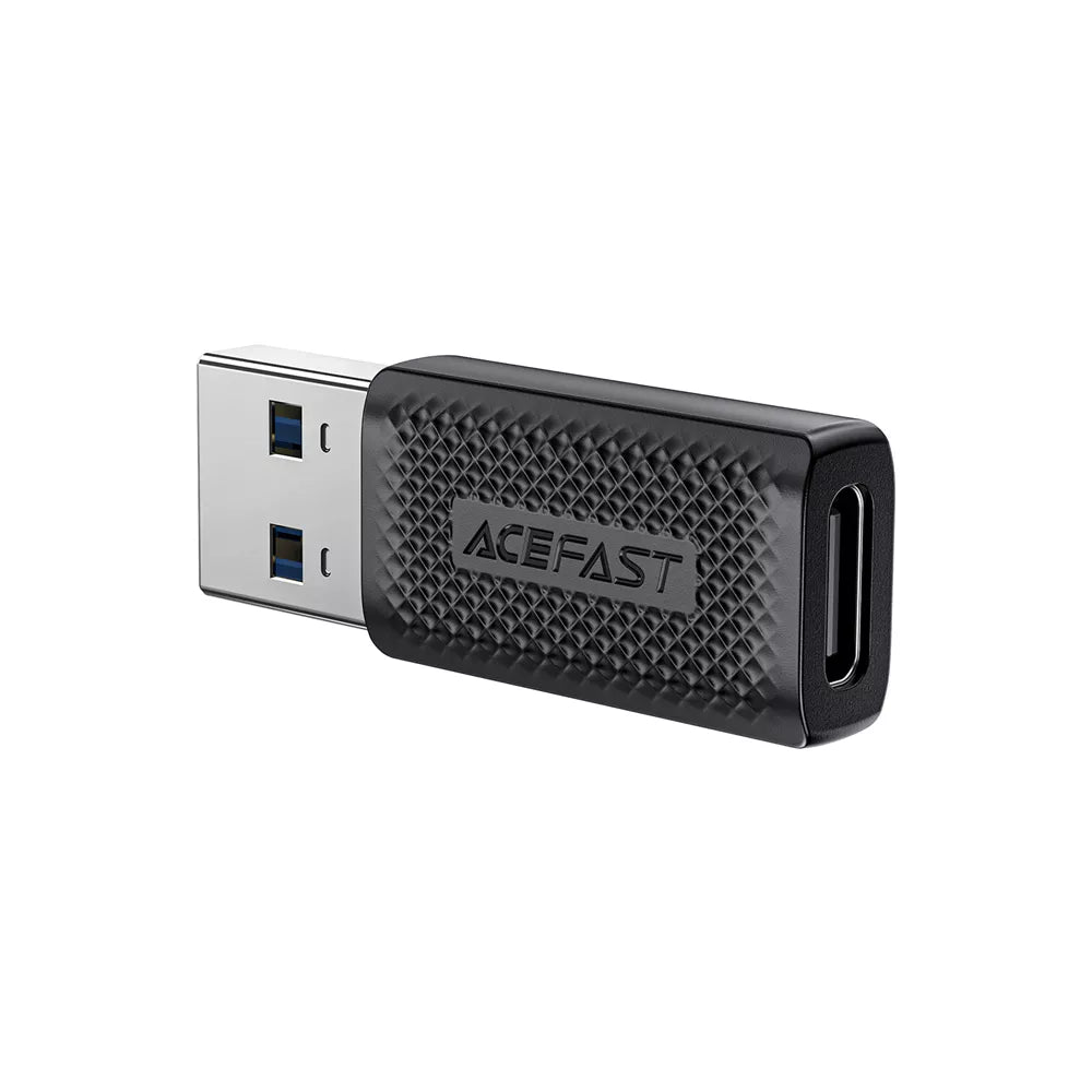 Slim black Acefast TPE adapter with a USB-C plug and a USB-A socket.
