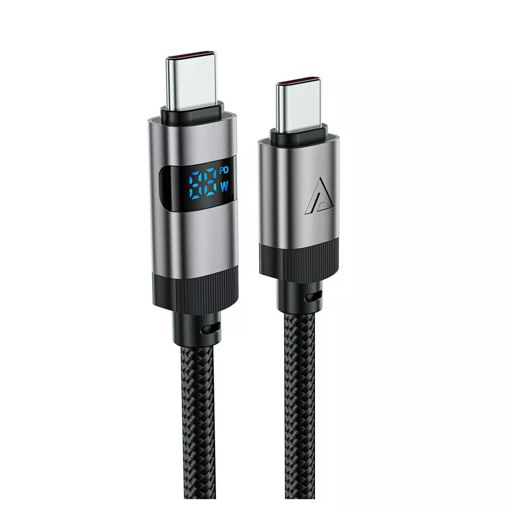 Black braided Acefast USB-C cable with a small LED power display in the connector.