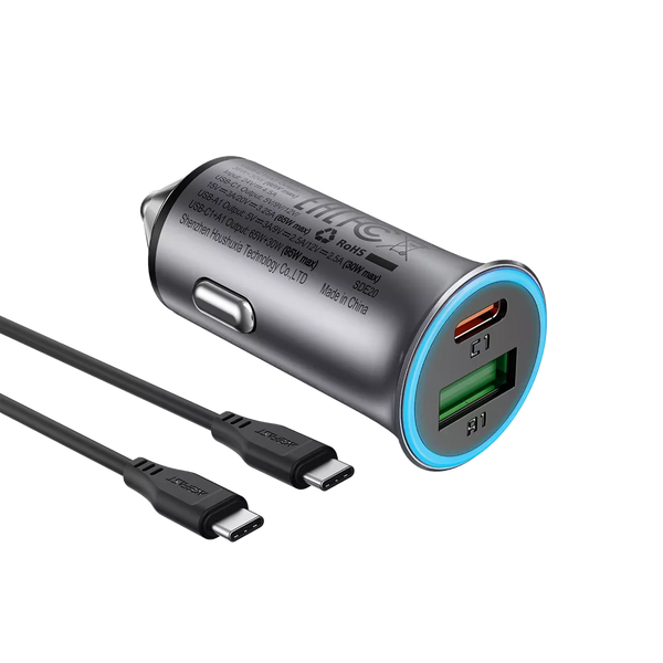 Acefast 95W Dual Port Car Charger with 1.2m USB-C Cable, Black