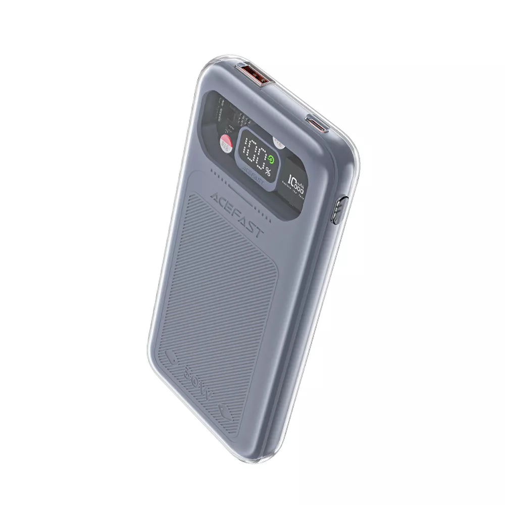 Acefast 30W power bank in Mica Grey with LED digital display.