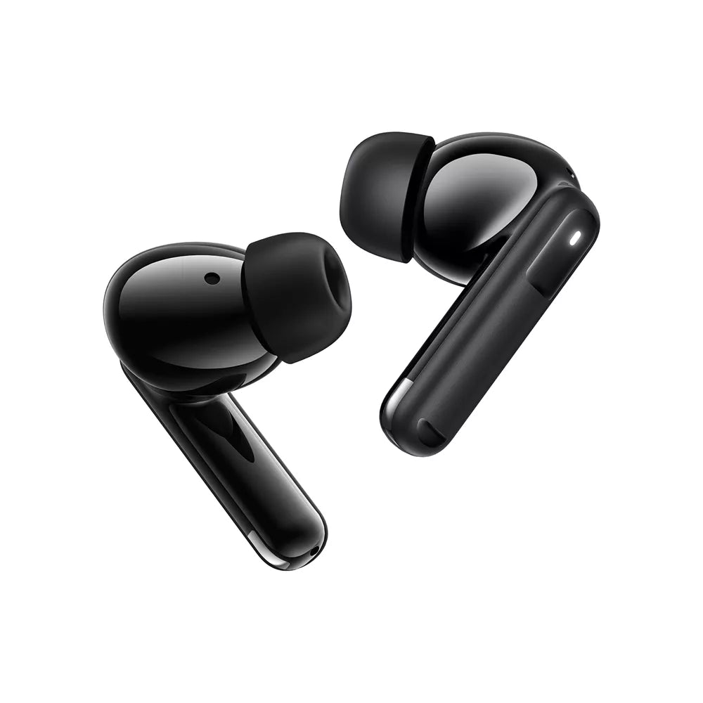 Black Acefast wireless earbuds sitting in their open charging case.