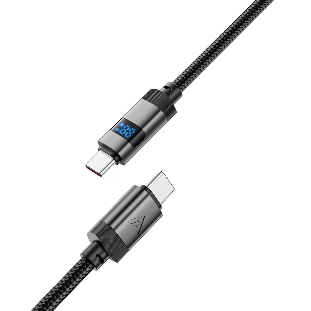 Black braided Acefast USB-C cable with a small LED power display in the connector.