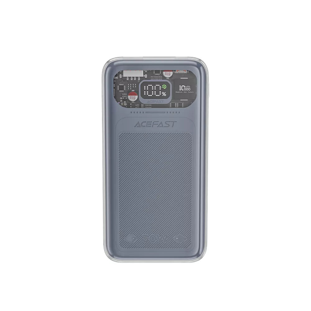Acefast 30W power bank in Mica Grey with LED digital display.