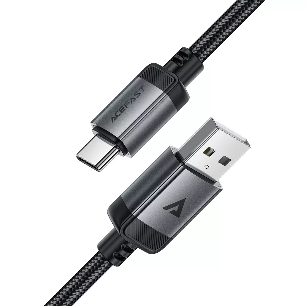 Black braided Acefast USB-A to USB-C cable ready to pack.