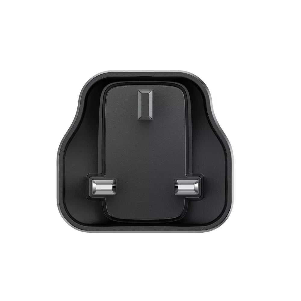 Black Acefast 20W UK plug with a USB-C and a USB-A port.