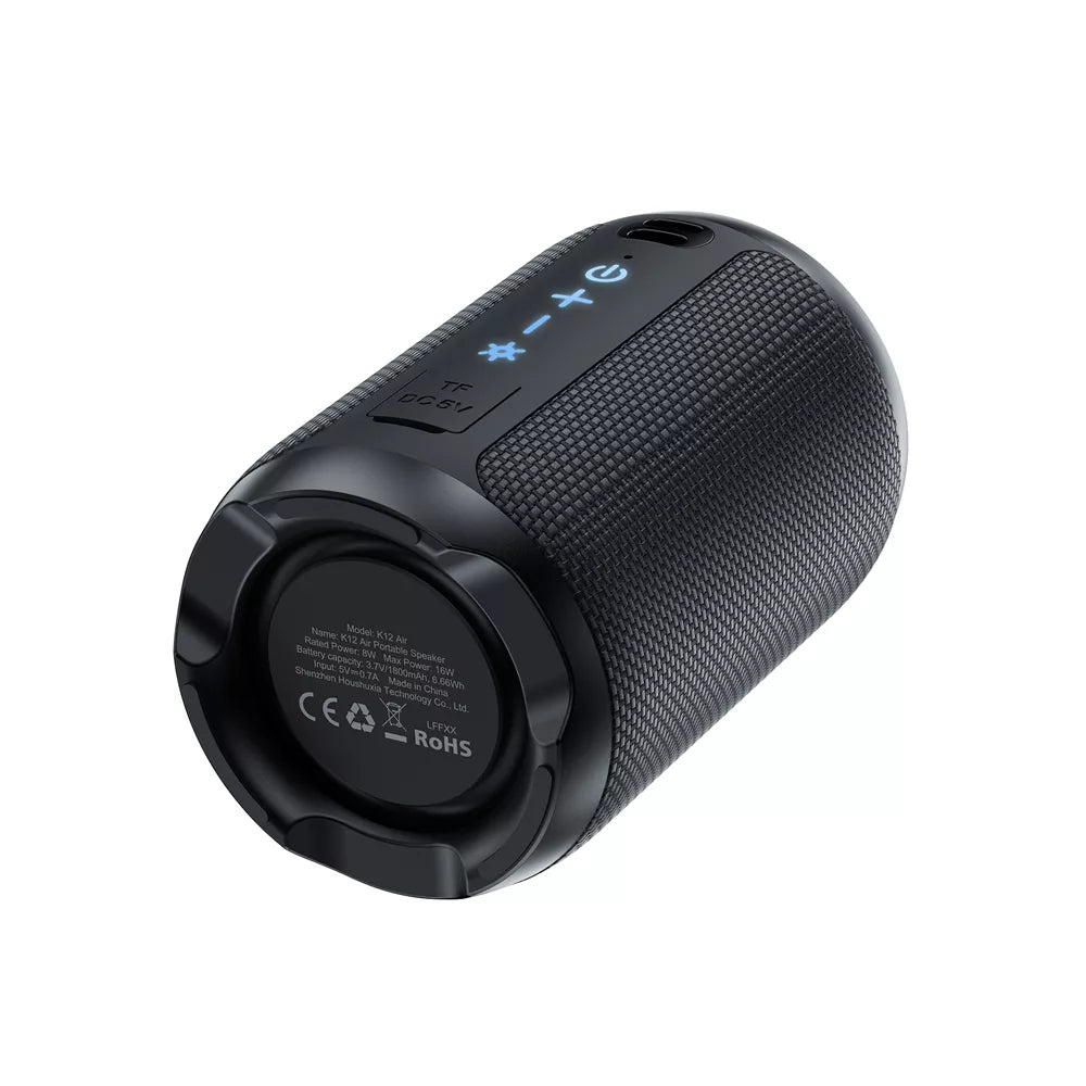 Black Acefast portable Bluetooth speaker with a fabric mesh grille, standing upright.