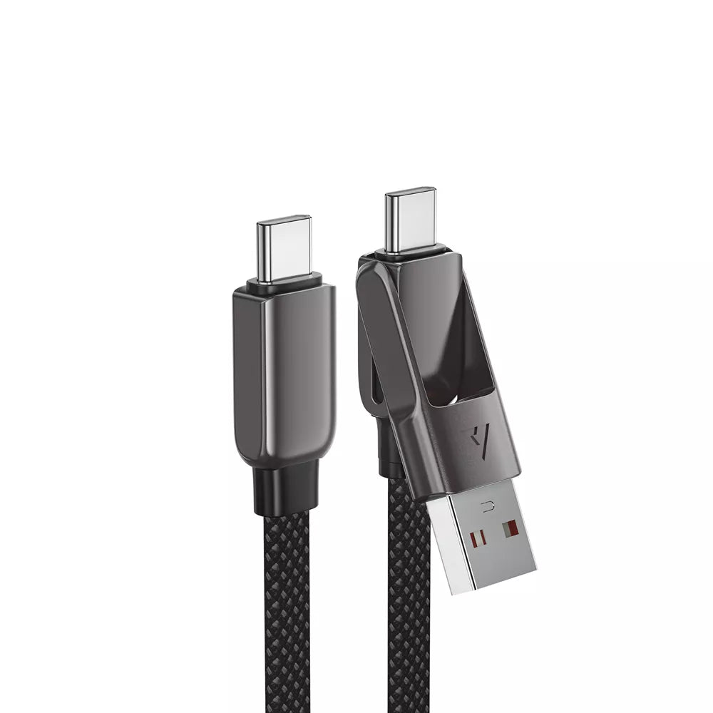 Short black braided Acefast cable with USB-A and USB-C plugs on one end.