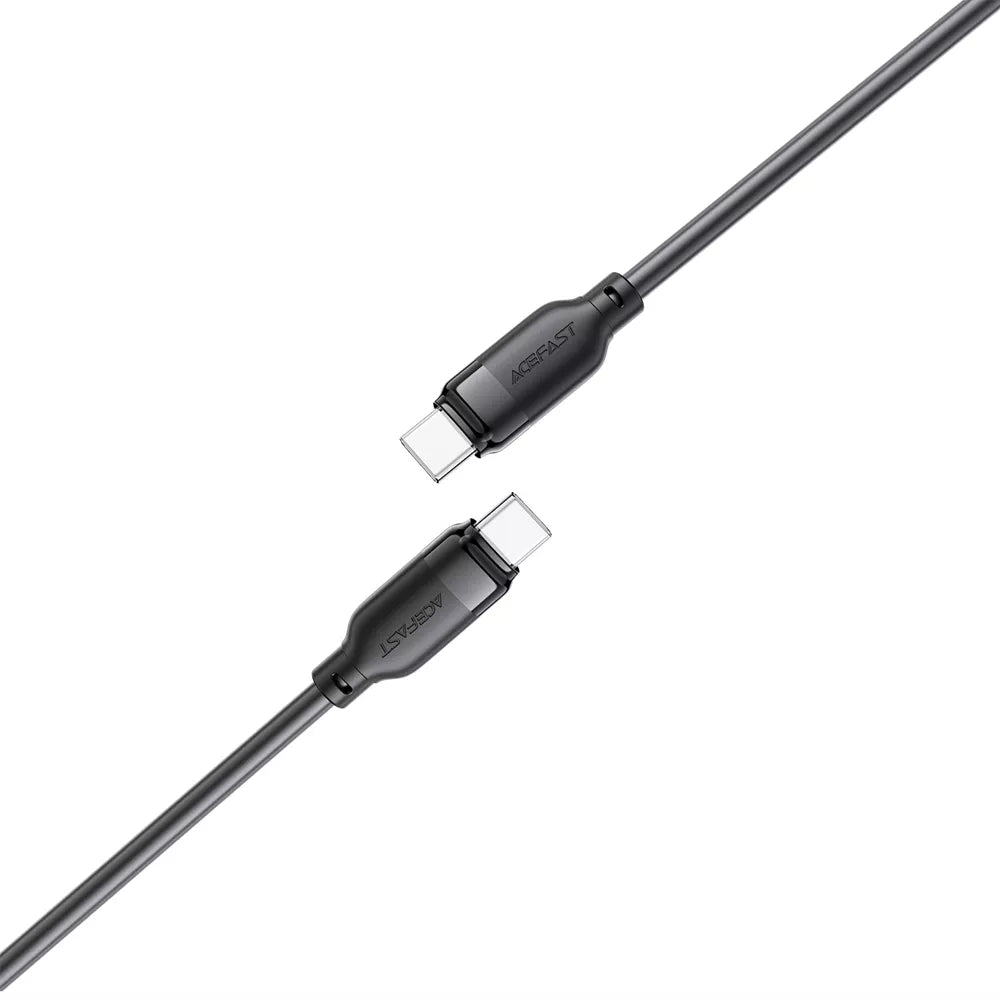 Black Acefast 60W USB-C to USB-C cable neatly coiled.