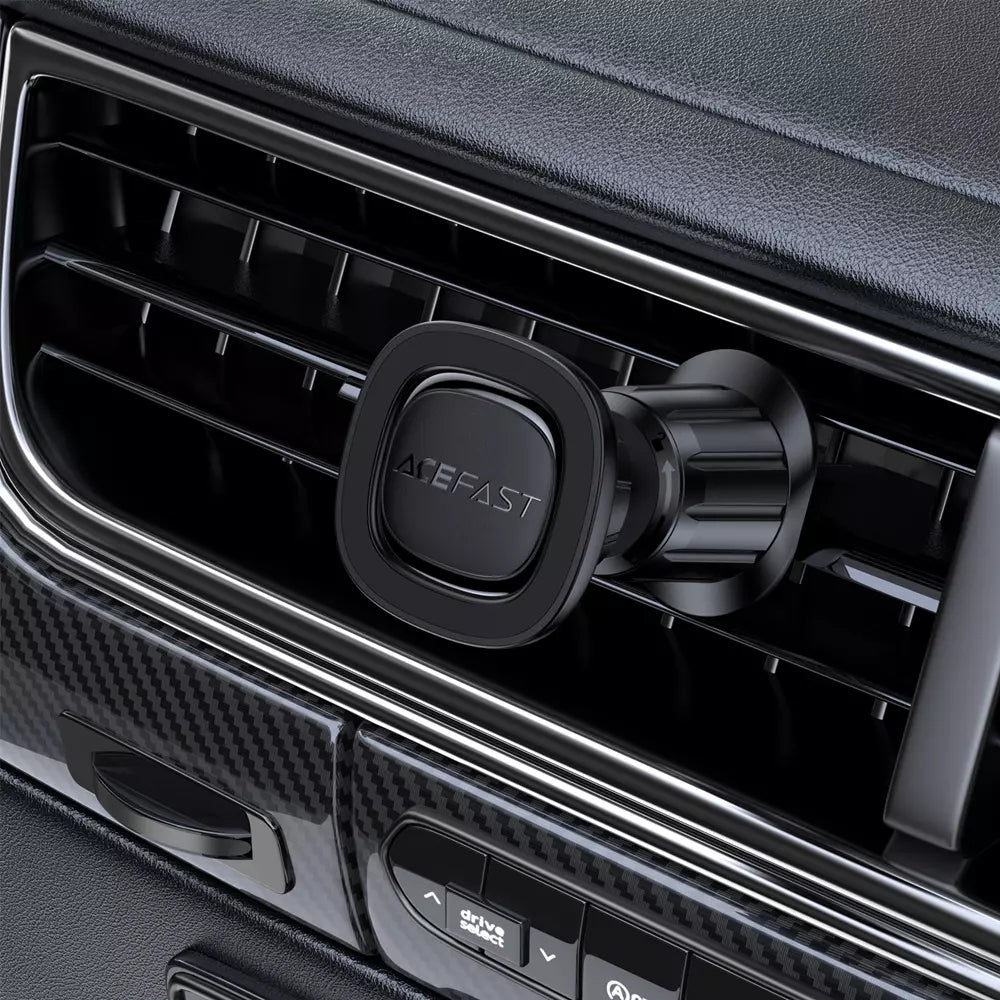 Slim black Acefast magnetic phone holder clipped to a car air vent.
