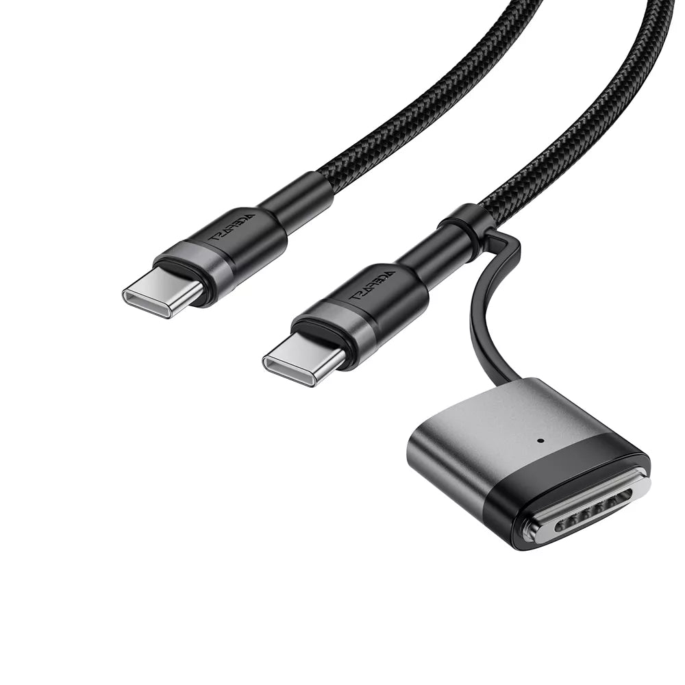 Black braided Acefast cable with a USB-C end and a magnetic MagSafe 3 tip.