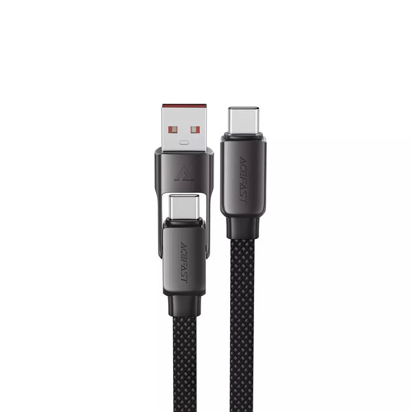 Acefast 0.2m USB-A and USB-C to USB-C Braided Cable, 60W, Black