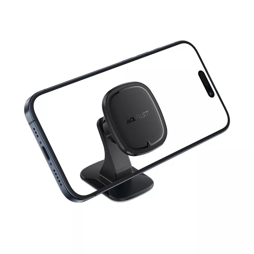 Black Acefast magnetic phone holder with an adhesive base fixed to a car console.