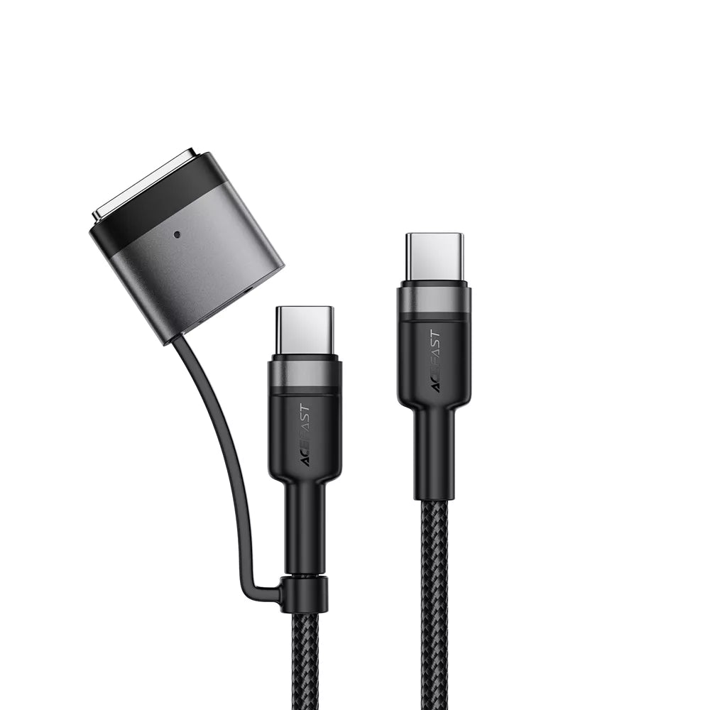 Black braided Acefast cable with a USB-C end and a magnetic MagSafe 3 tip.