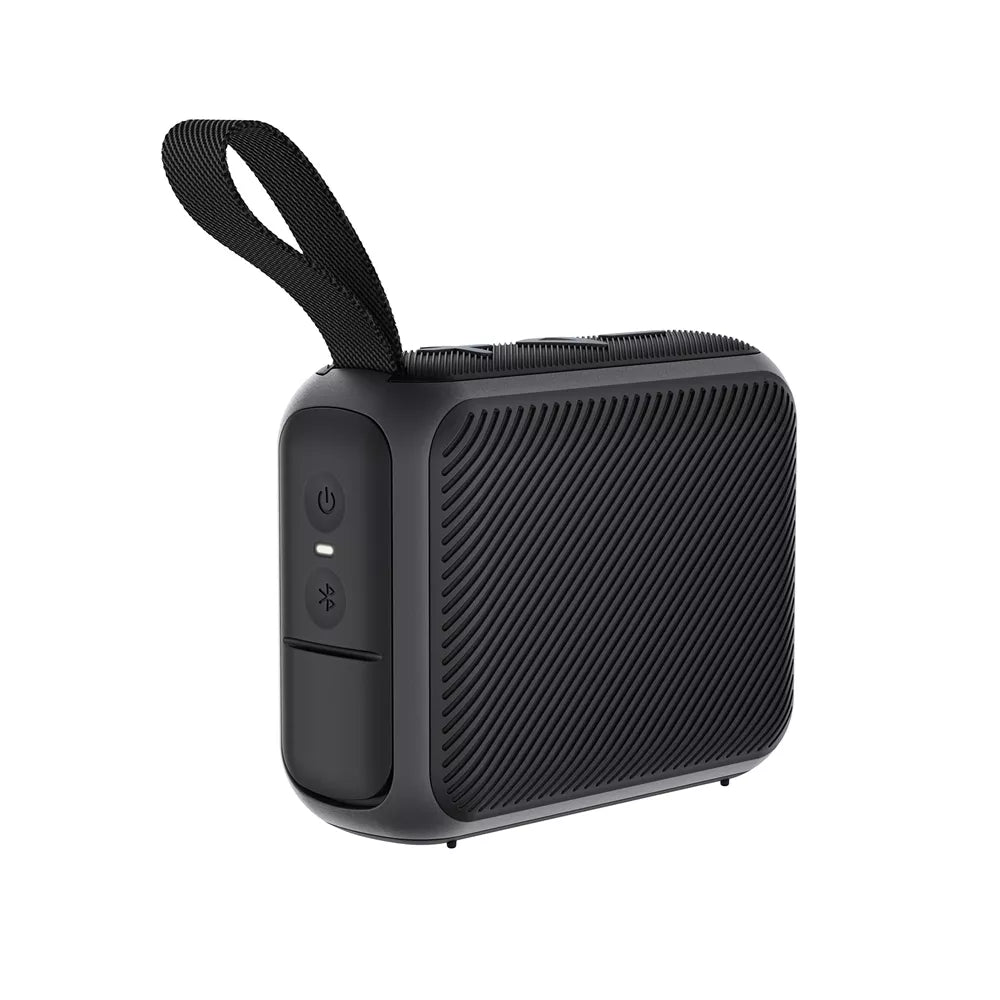 Black Acefast waterproof Bluetooth speaker with a mesh grille and wrist lanyard.