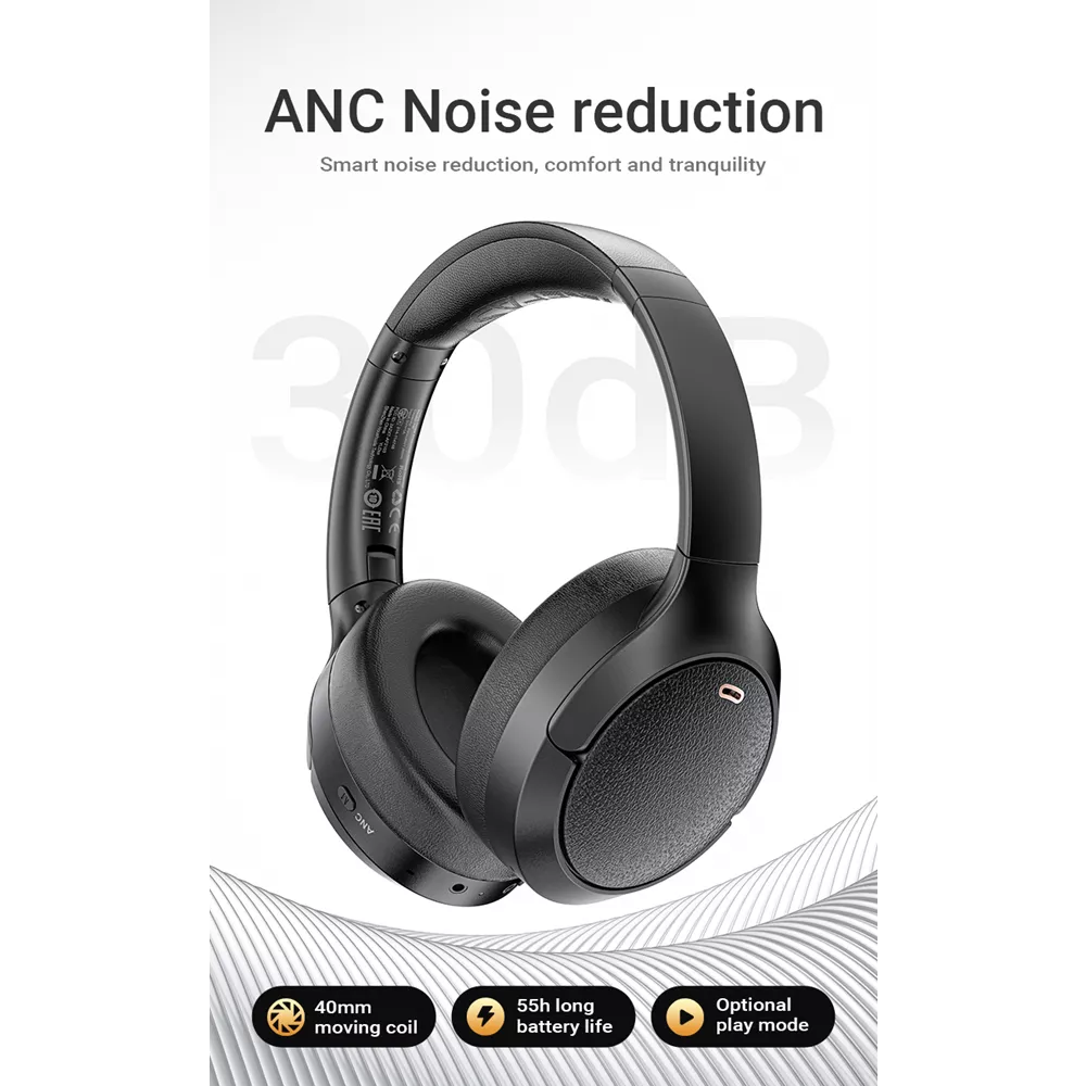 Black Acefast foldable on-ear ANC wireless headphones with folding ear cups.