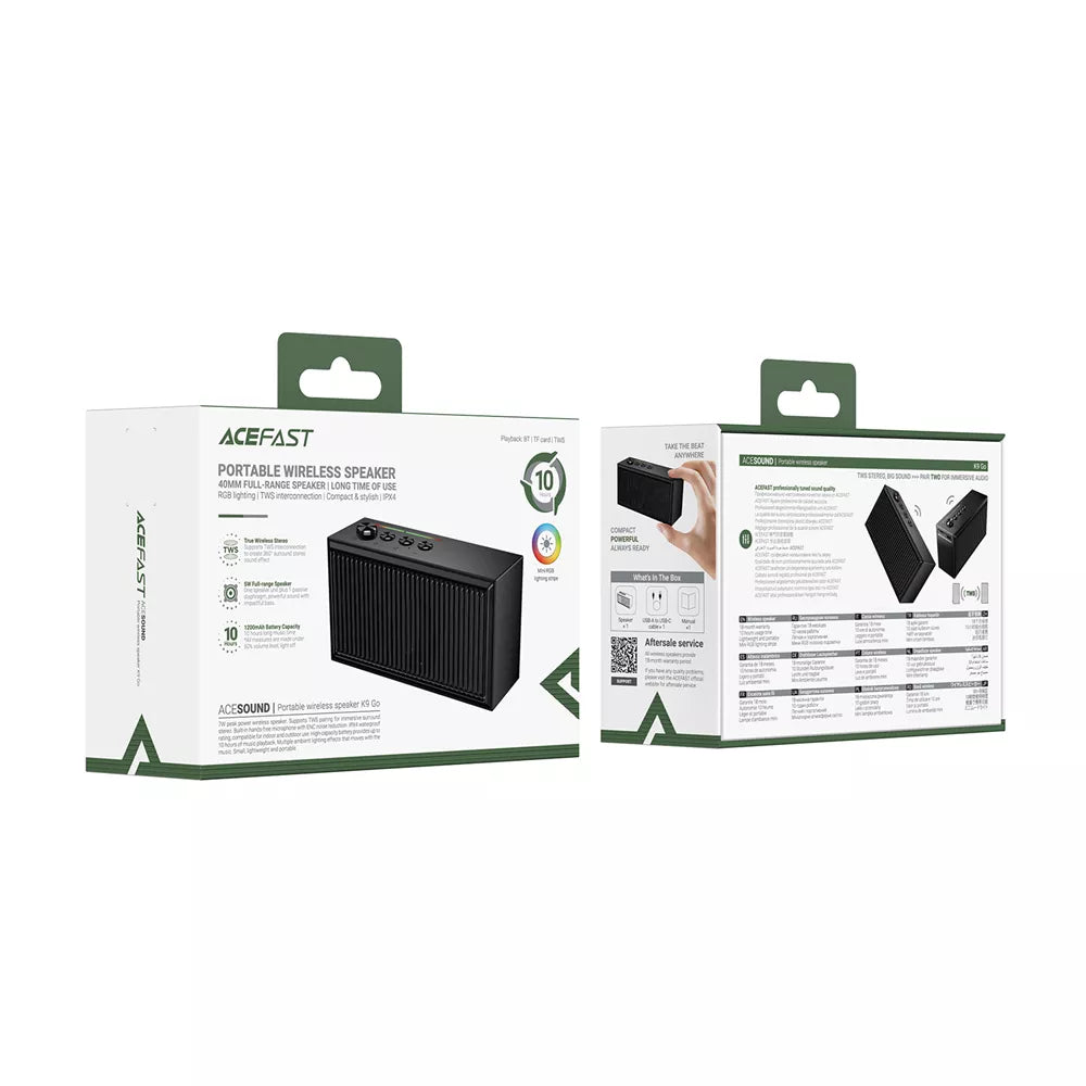 Small black Acefast Bluetooth speaker with a matte finish, shown from the front.