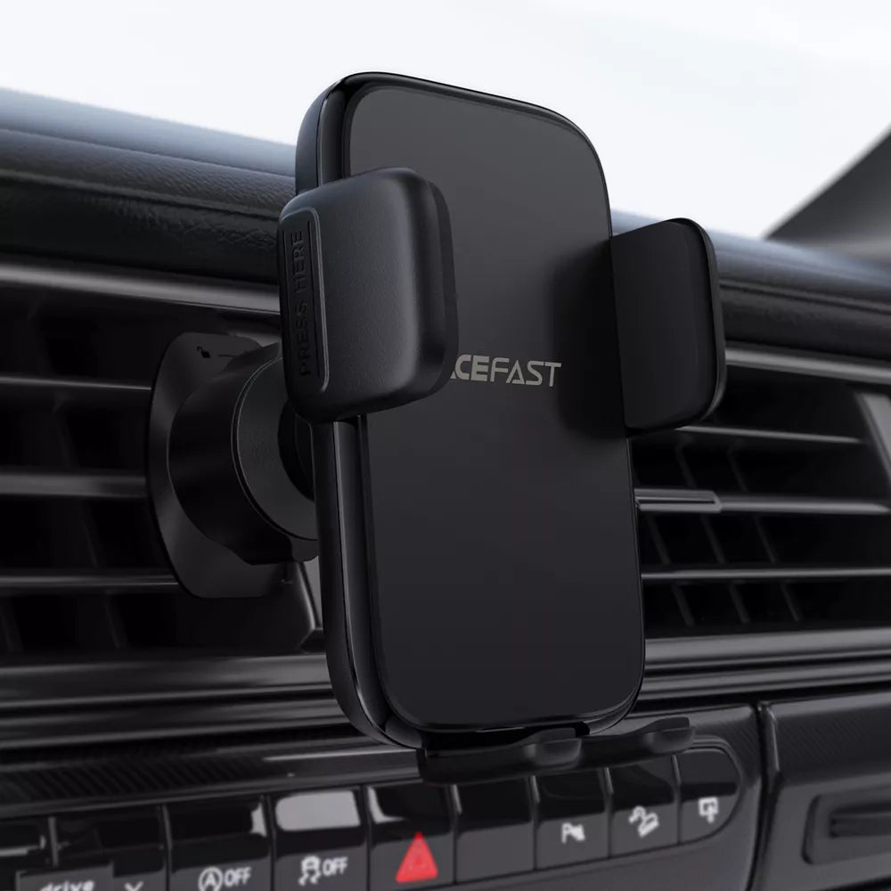 Black Acefast car vent holder with a long arm clip and adjustable foot.