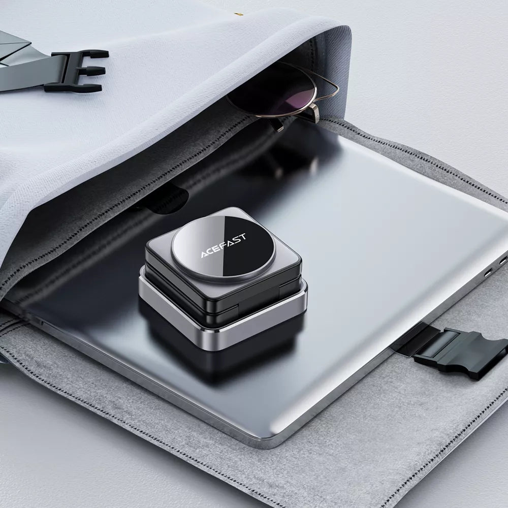 Black Acefast folding wireless charging pad with three charging areas.