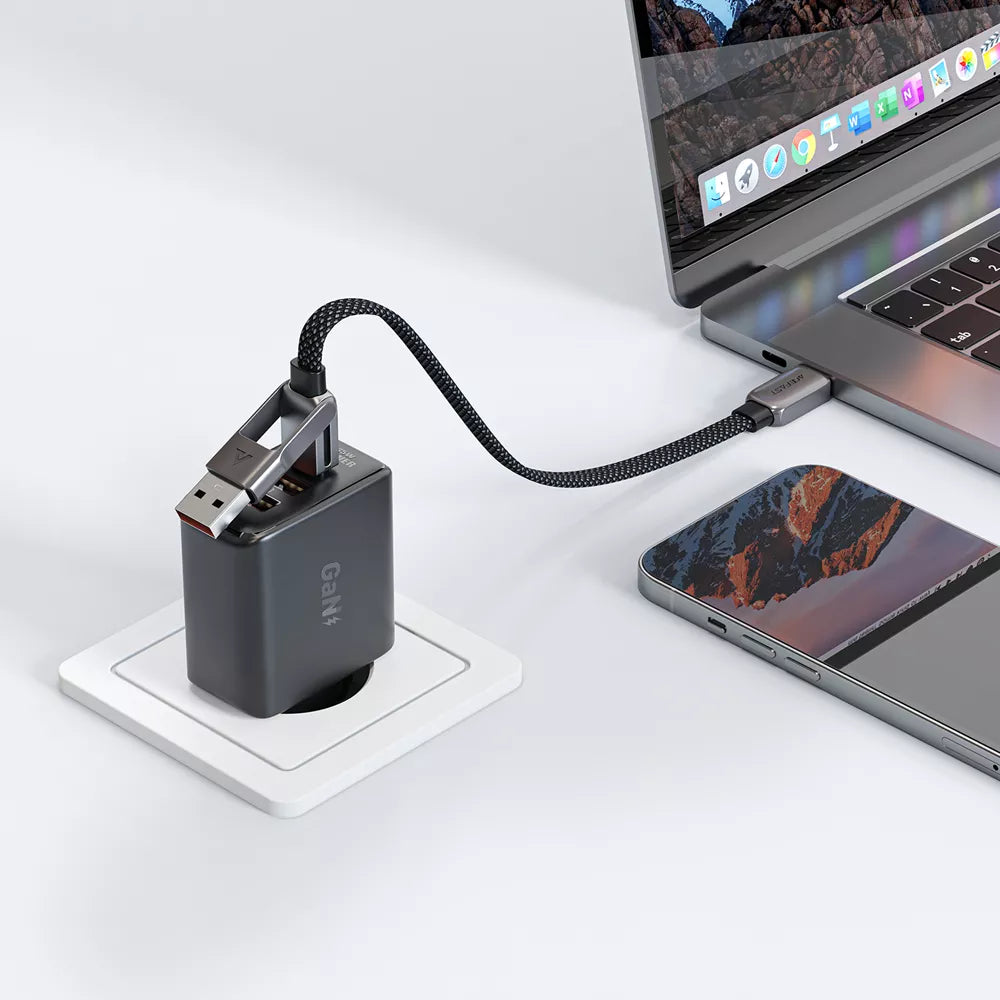 Short black braided Acefast cable with USB-A and USB-C plugs on one end.