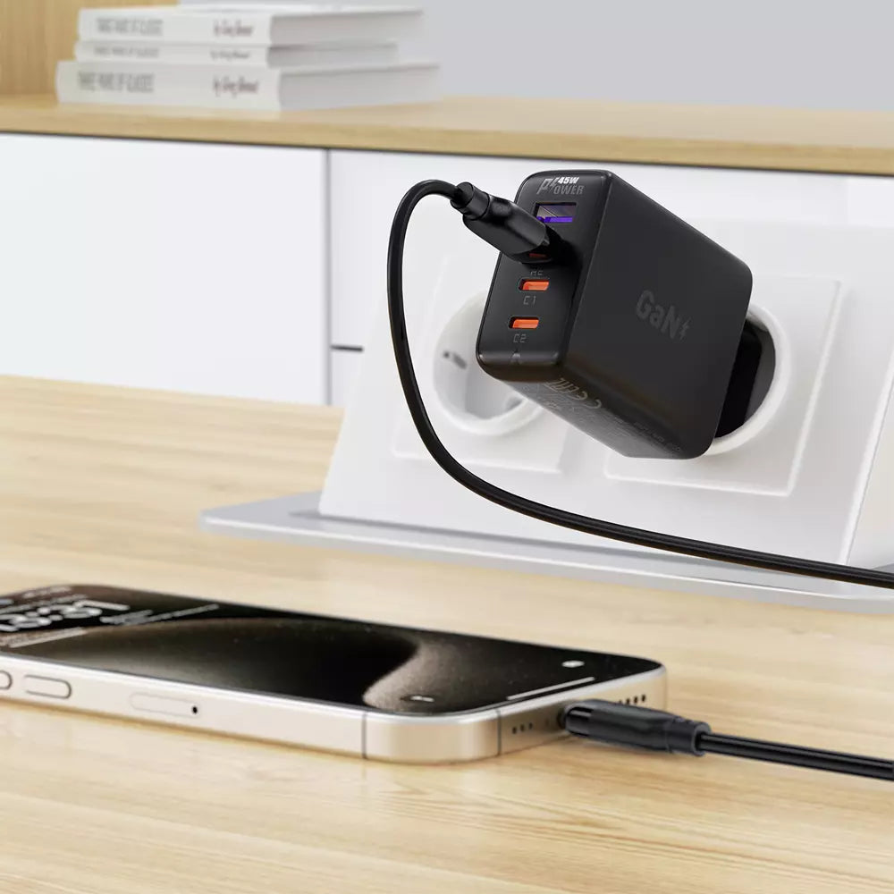 Black Acefast USB-A to USB-C charging cable with a smooth TPE finish.
