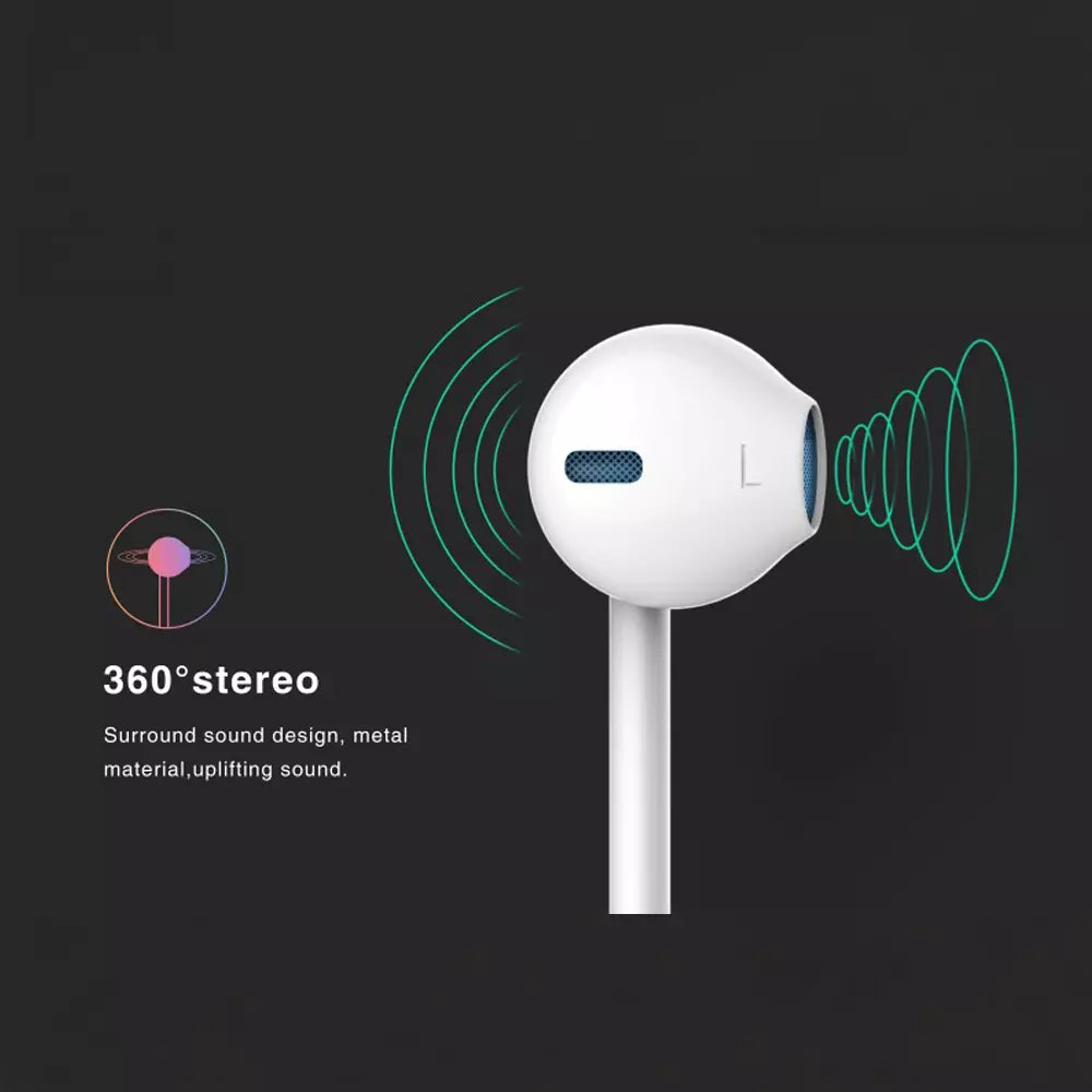 White Devia in-ear earphones with a Lightning connector and inline volume button.